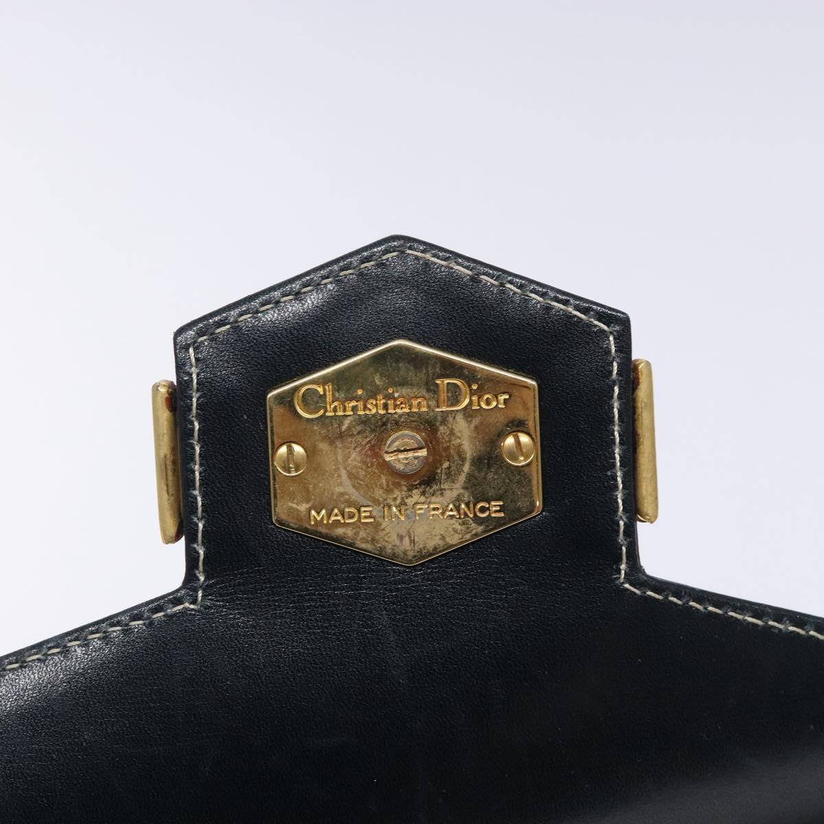 Christian Dior Chain Shoulder Bag Leather Navy Gold Auth yk18586