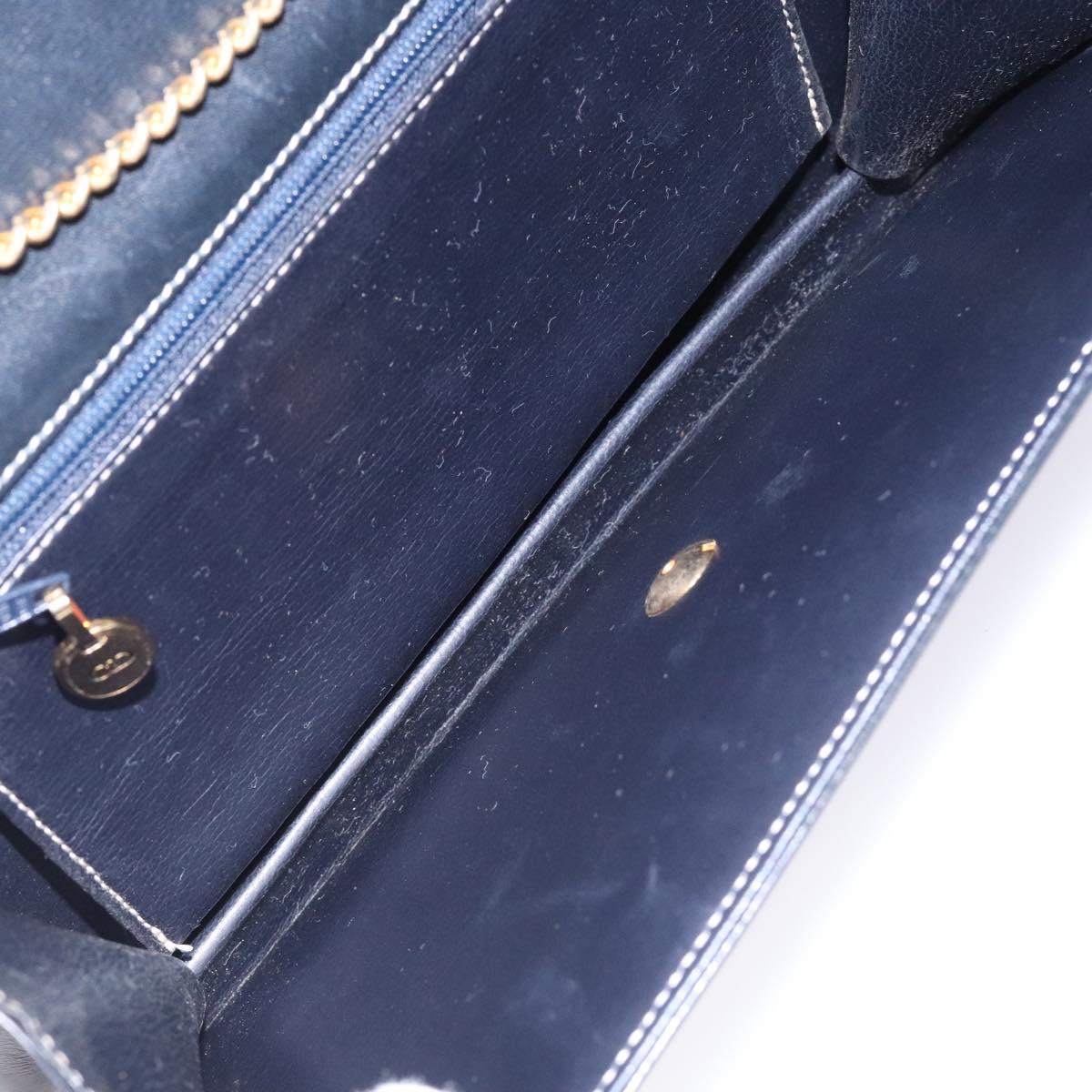 Christian Dior Chain Shoulder Bag Leather Navy Gold Auth yk18586