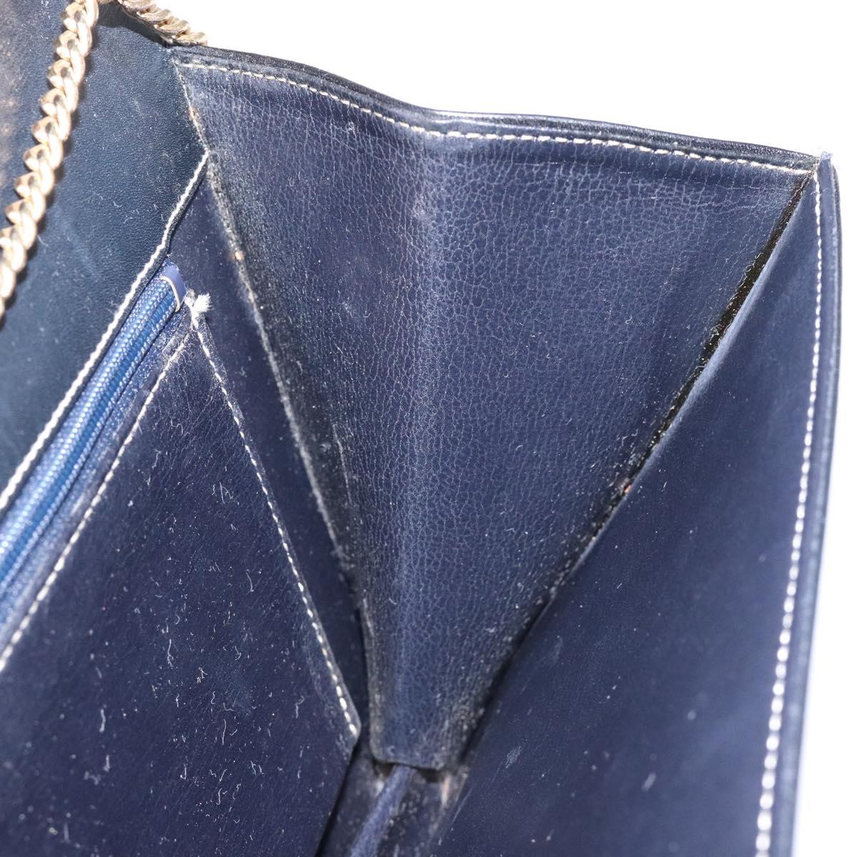 Christian Dior Chain Shoulder Bag Leather Navy Gold Auth yk18586