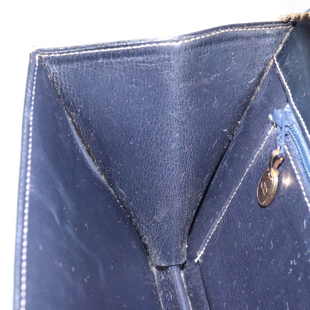 Christian Dior Chain Shoulder Bag Leather Navy Gold Auth yk18586