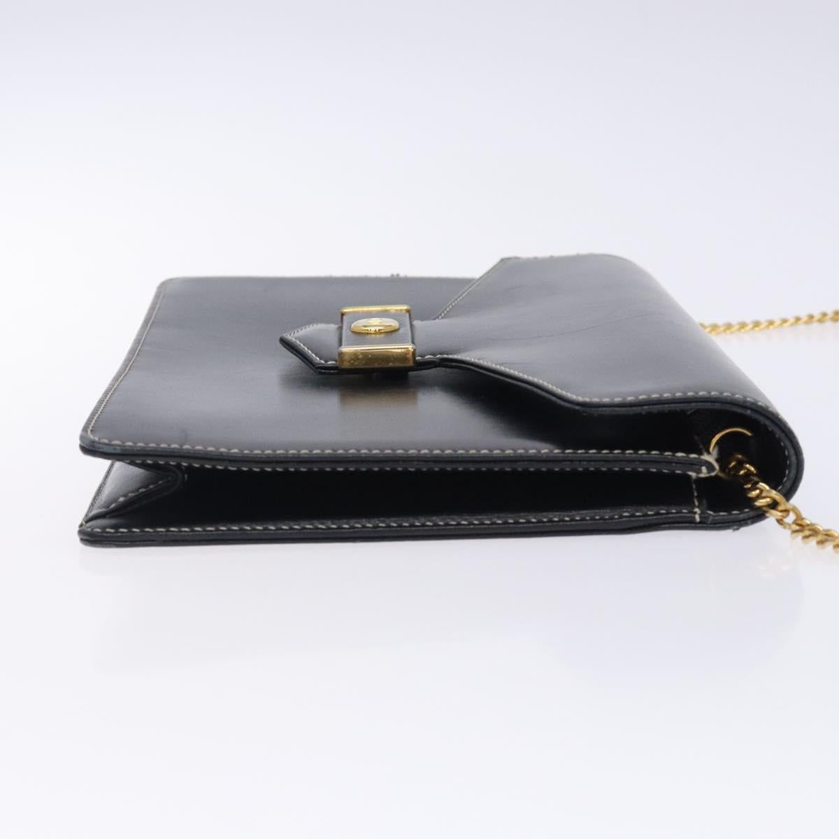Christian Dior Chain Shoulder Bag Leather Navy Gold Auth yk18586