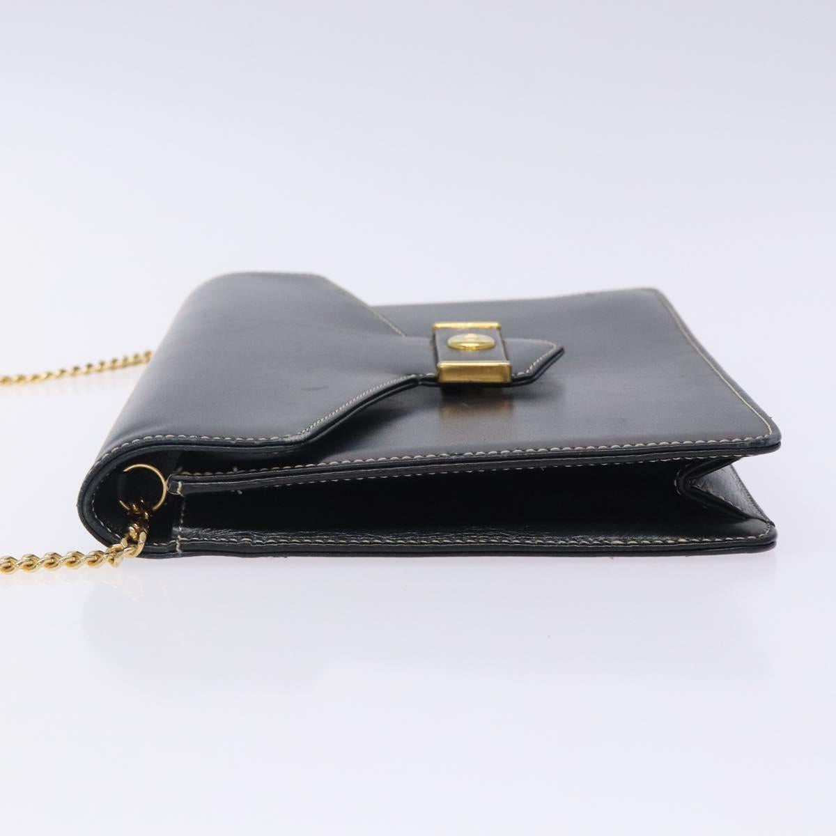 Christian Dior Chain Shoulder Bag Leather Navy Gold Auth yk18586