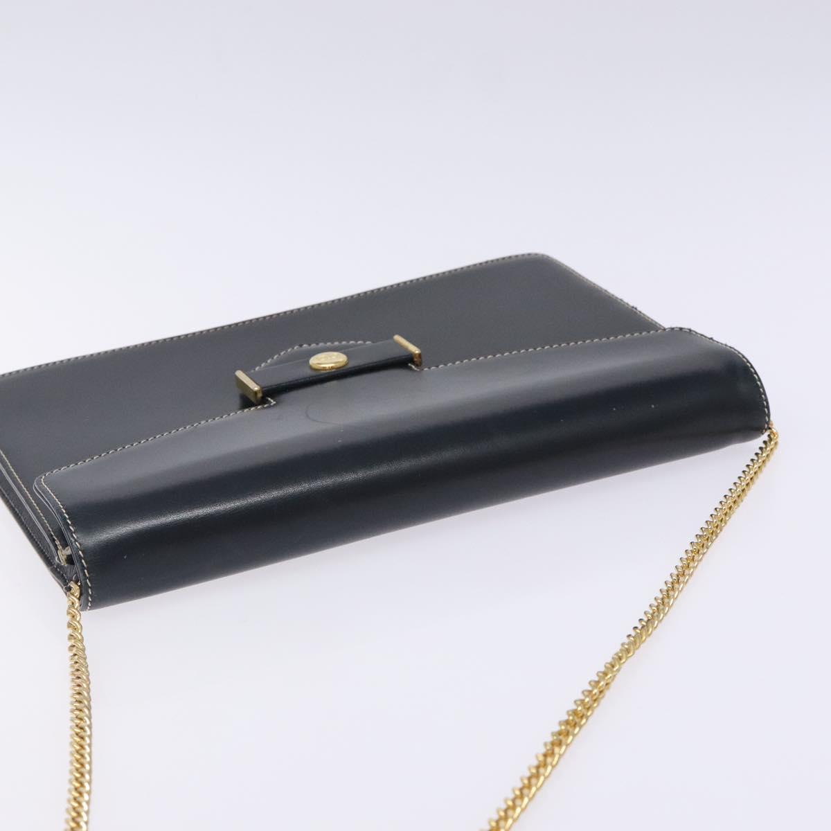 Christian Dior Chain Shoulder Bag Leather Navy Gold Auth yk18586