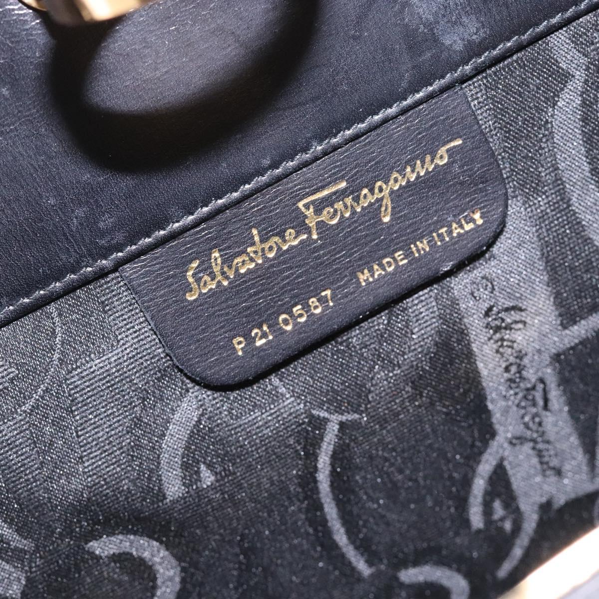 Salvatore Ferragamo Gancini Chain Shoulder Bag Leather Black Gold Auth yk18587