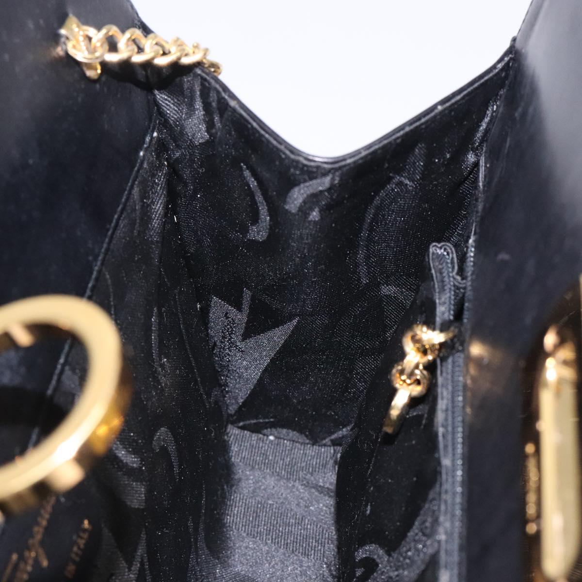 Salvatore Ferragamo Gancini Chain Shoulder Bag Leather Black Gold Auth yk18587
