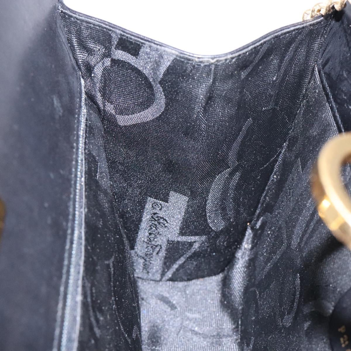 Salvatore Ferragamo Gancini Chain Shoulder Bag Leather Black Gold Auth yk18587