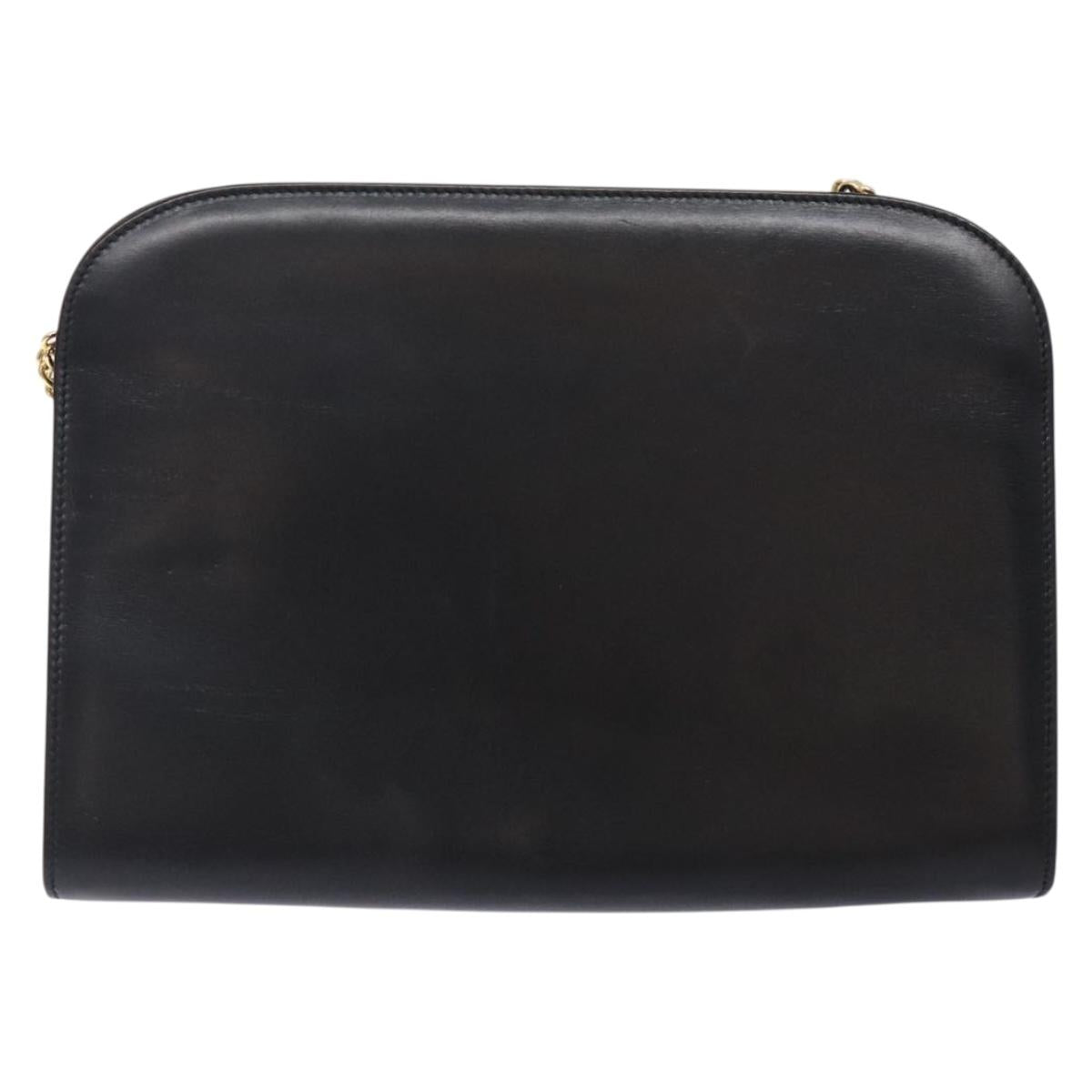 Salvatore Ferragamo Gancini Chain Shoulder Bag Leather Black Gold Auth yk18587