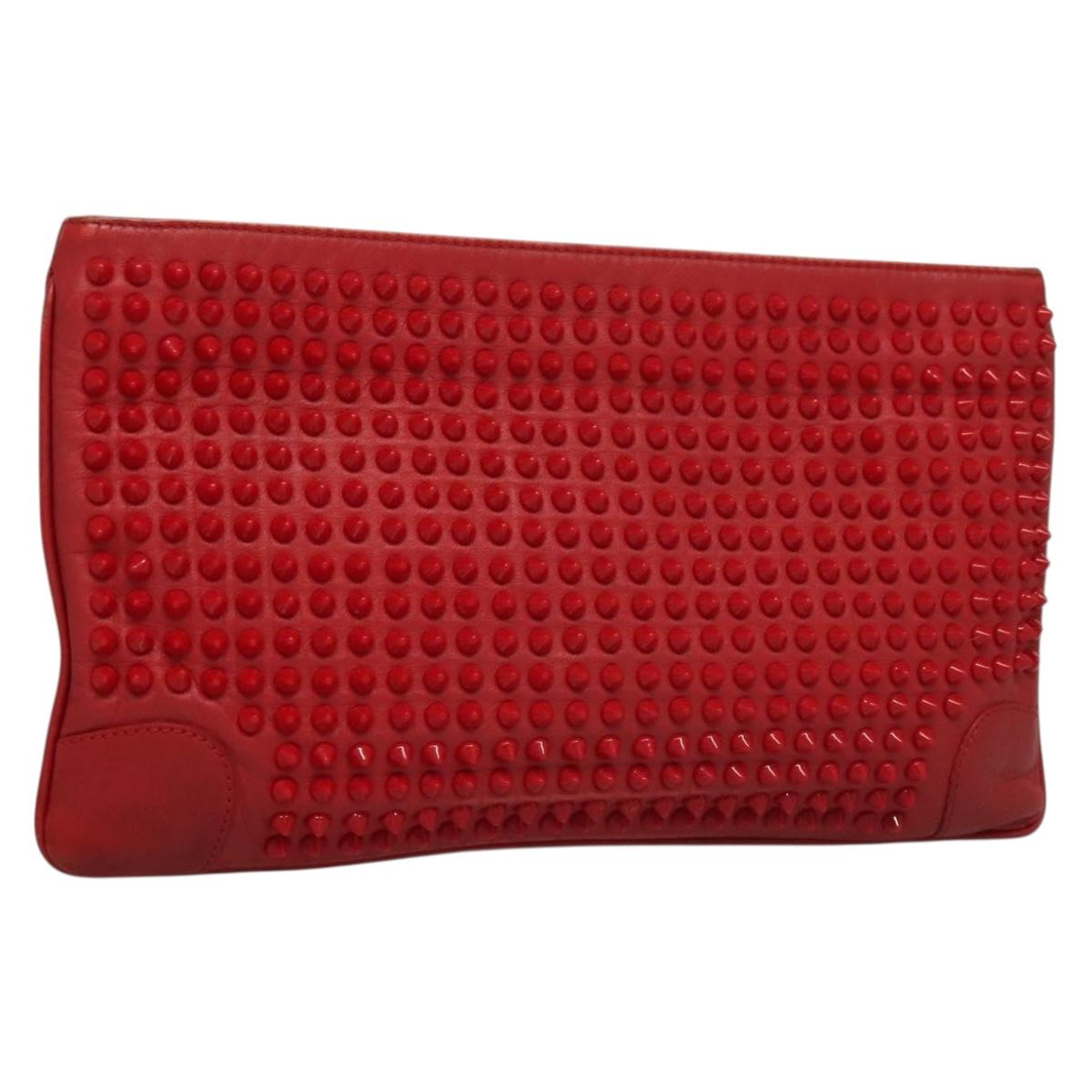 Christian Louboutin Studs Shoulder Bag Leather Red Auth yk18590
