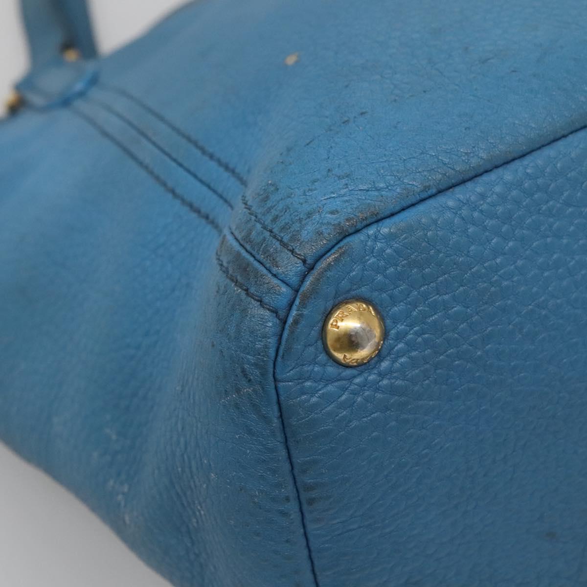 PRADA Tote Bag Leather Blue Gold Auth yk18608