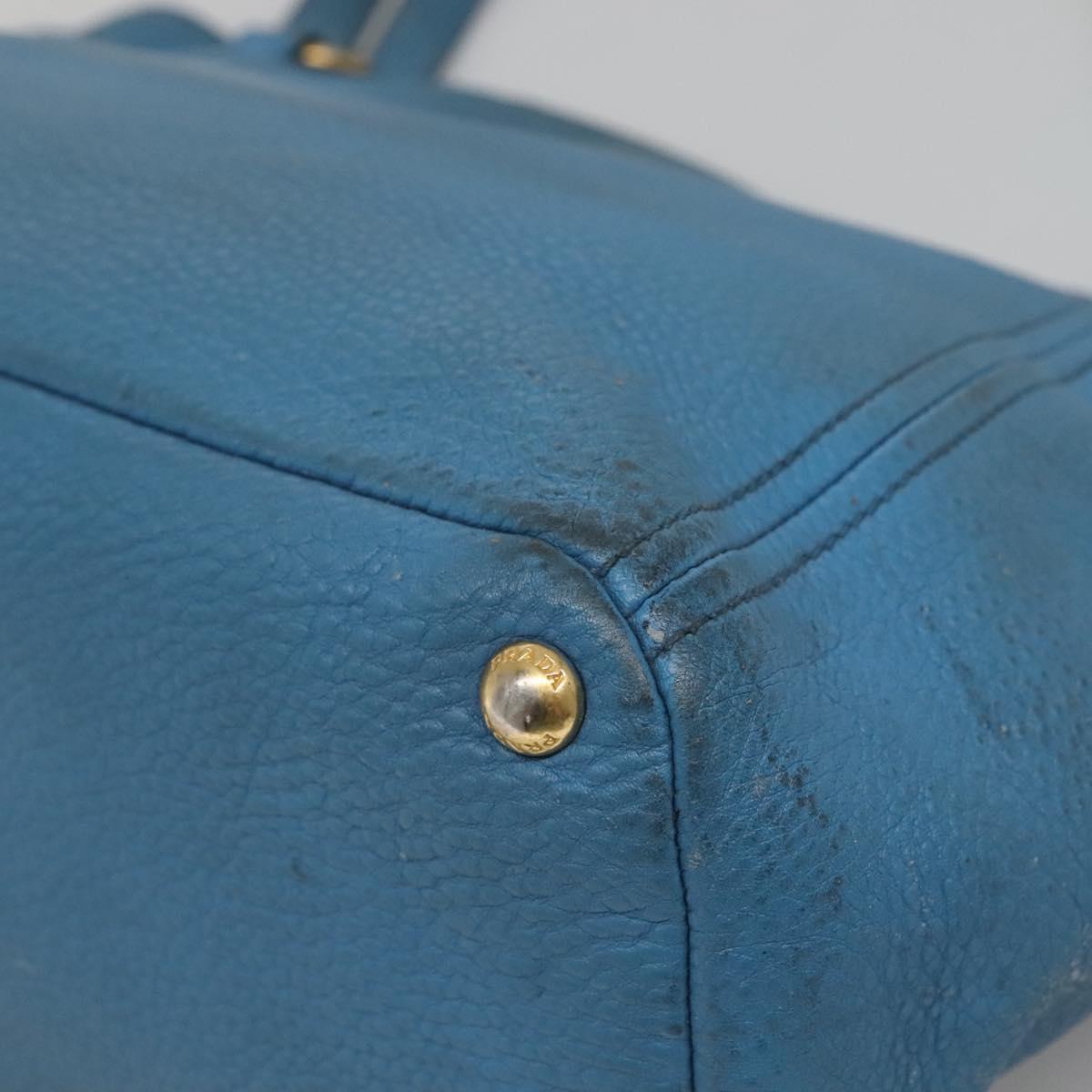 PRADA Tote Bag Leather Blue Gold Auth yk18608