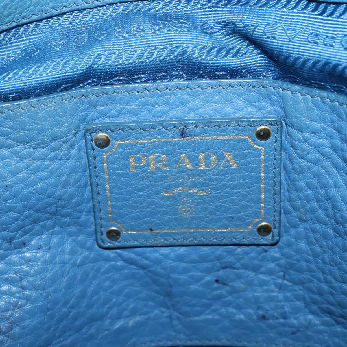 PRADA Tote Bag Leather Blue Gold Auth yk18608
