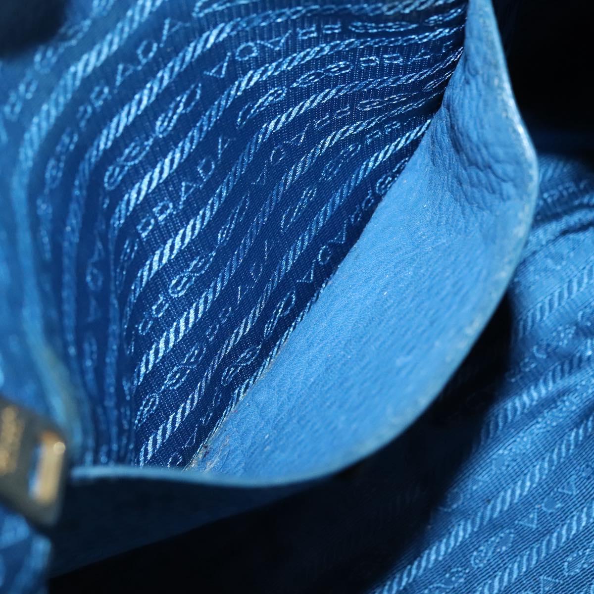 PRADA Tote Bag Leather Blue Gold Auth yk18608