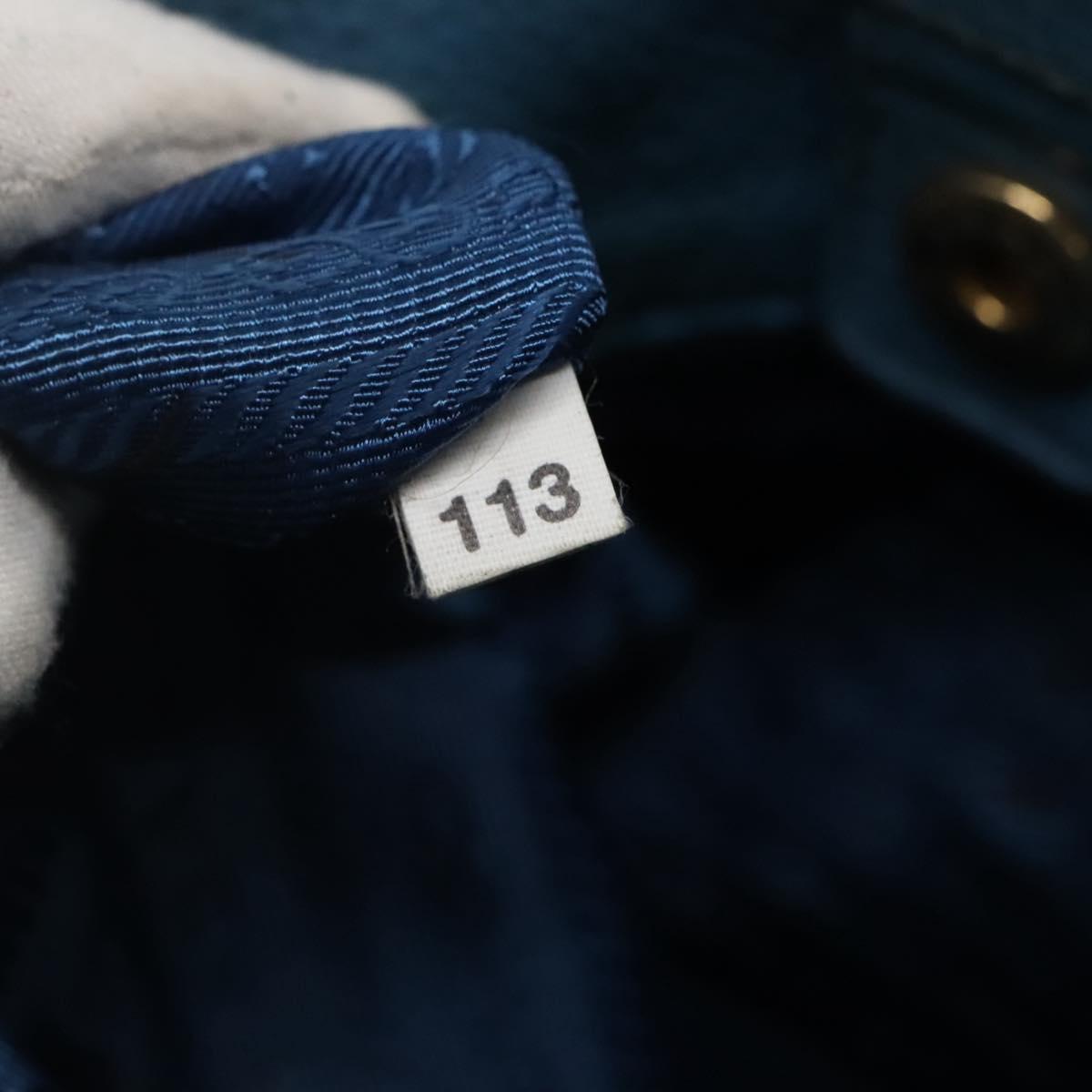 PRADA Tote Bag Leather Blue Gold Auth yk18608