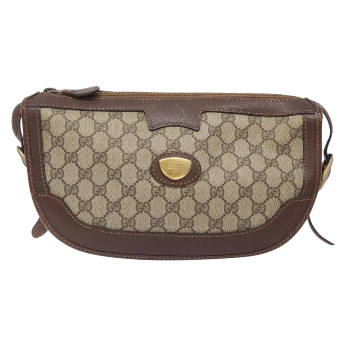 GUCCI GG Supreme Shoulder Bag PVC Beige Gold Auth yk18609