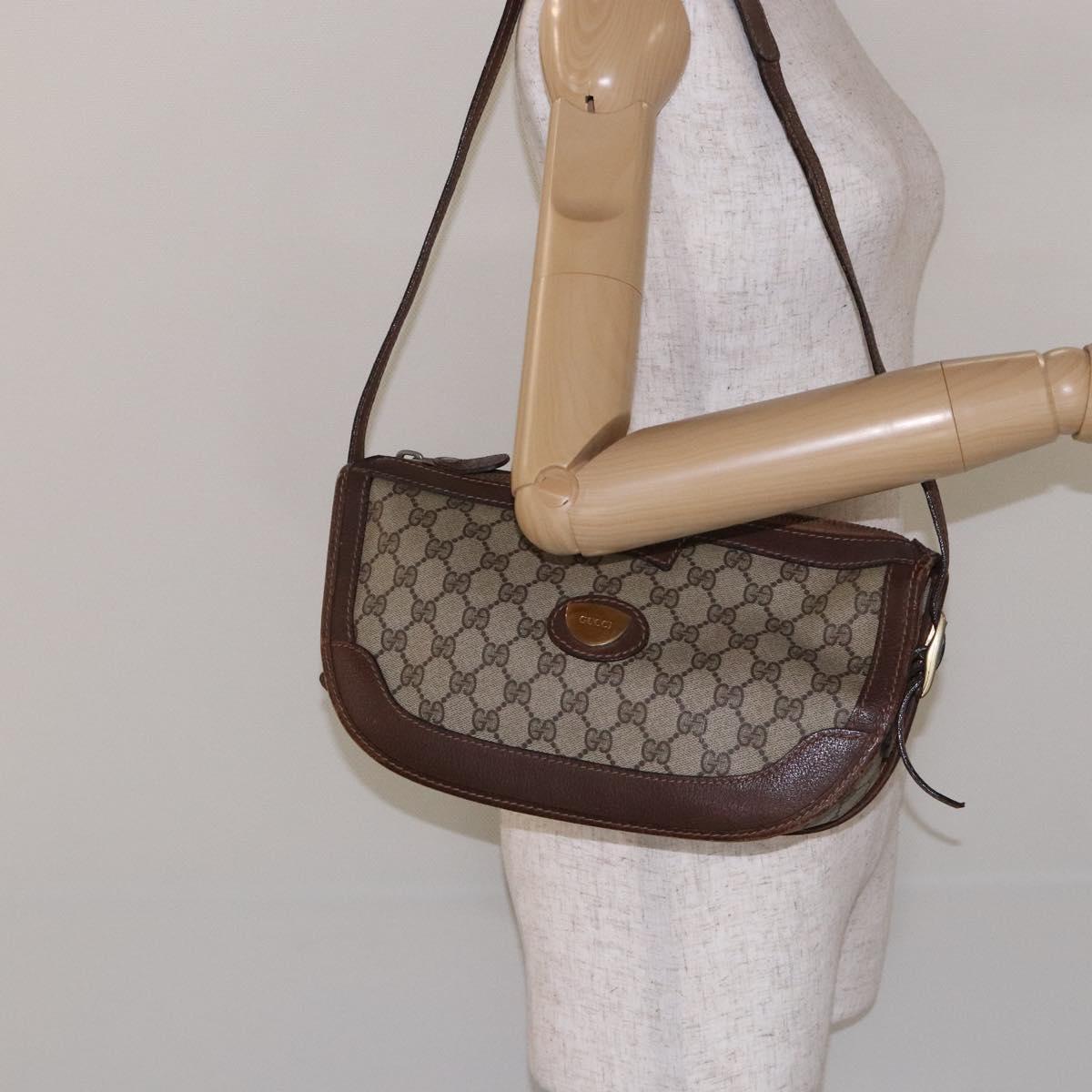 GUCCI GG Supreme Shoulder Bag PVC Beige Gold Auth yk18609
