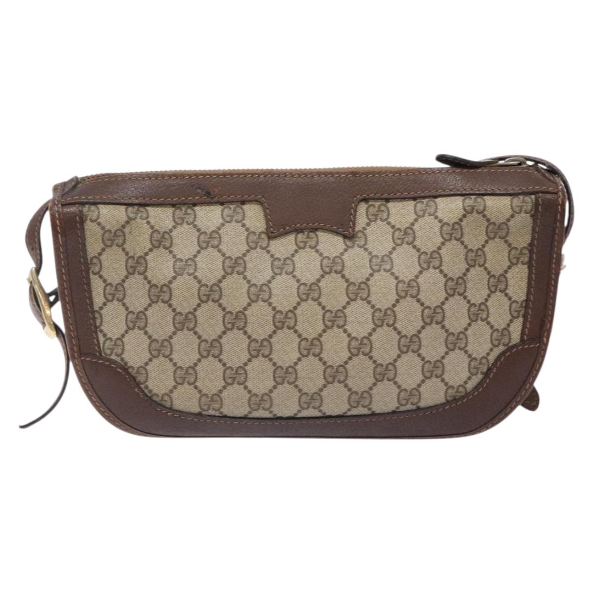 GUCCI GG Supreme Shoulder Bag PVC Beige Gold Auth yk18609