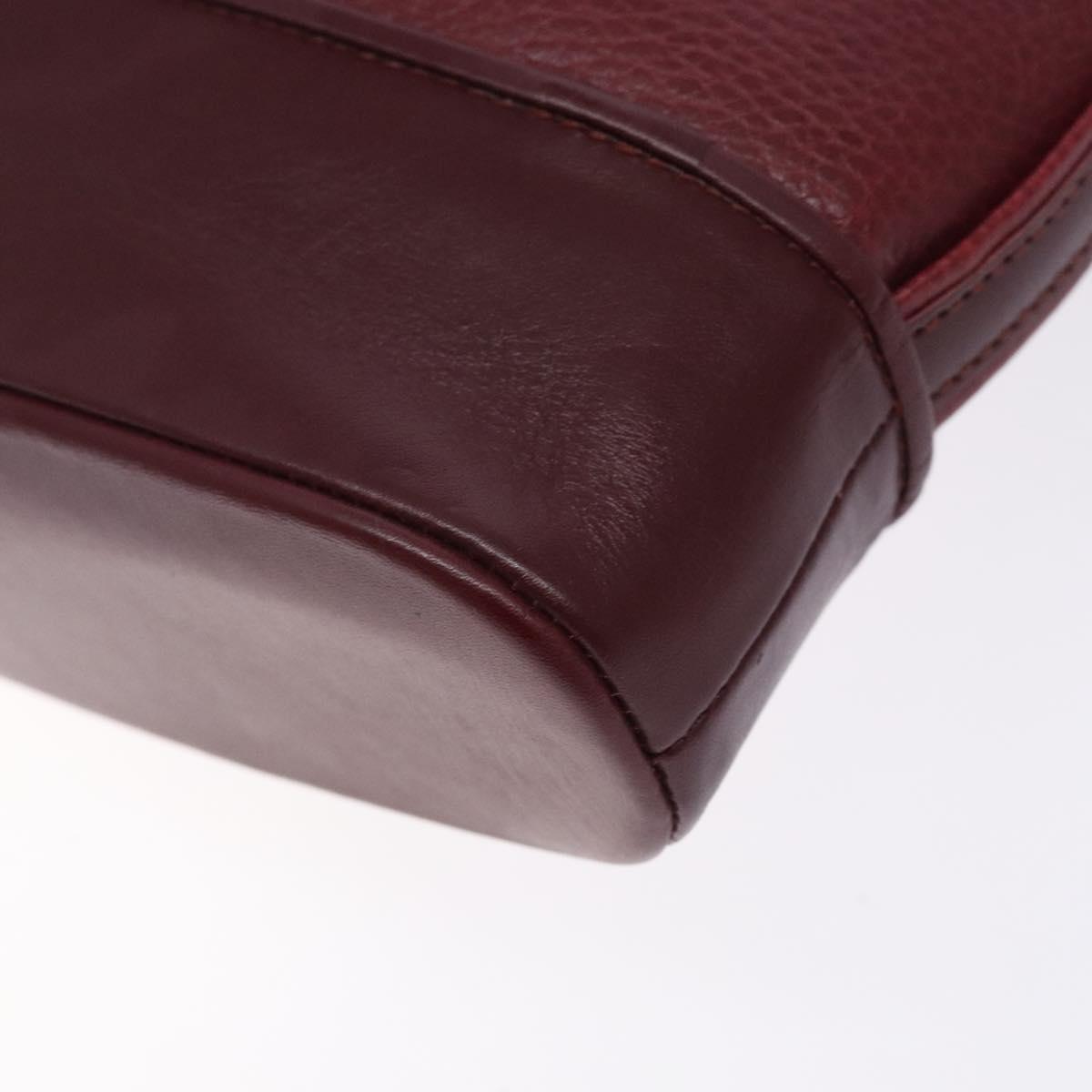 CARTIER Shoulder Bag Leather Bordeaux Gold Auth yk18612