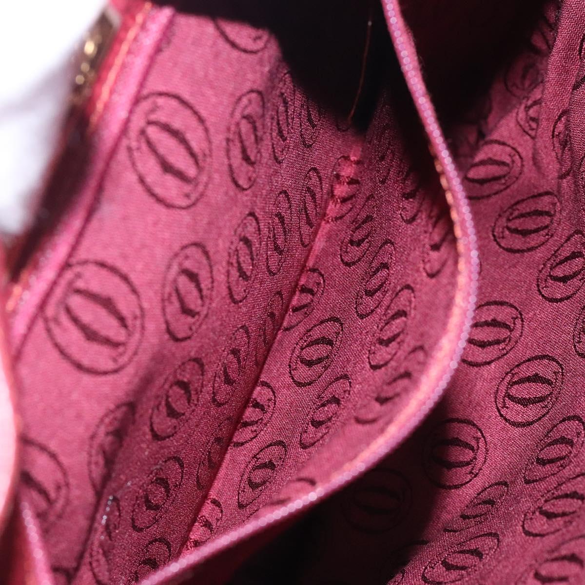 CARTIER Shoulder Bag Leather Bordeaux Gold Auth yk18612