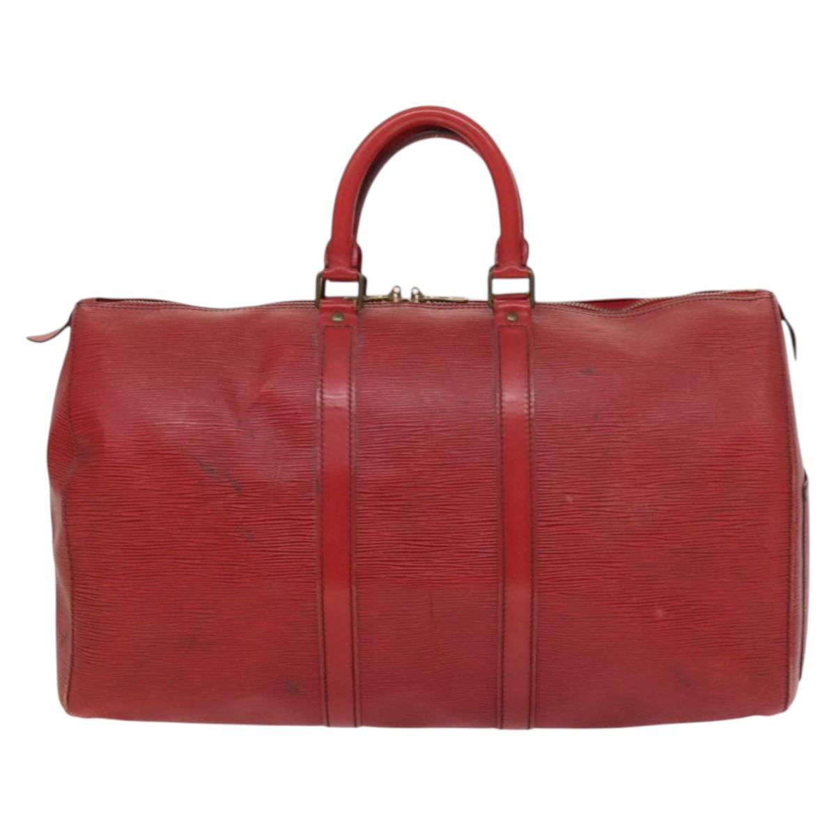 LOUIS VUITTON Epi Keepall 45 Boston Bag Red M42977 LV Auth yk18614