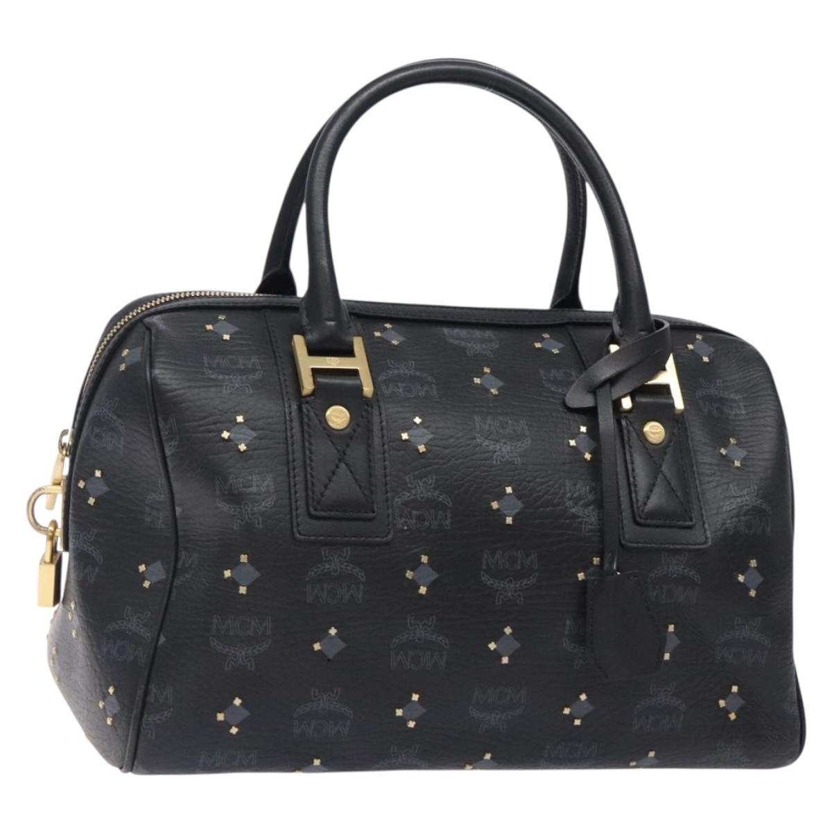 MCM Logogram Vicetos Hand Bag PVC Black Gold Auth yk18623