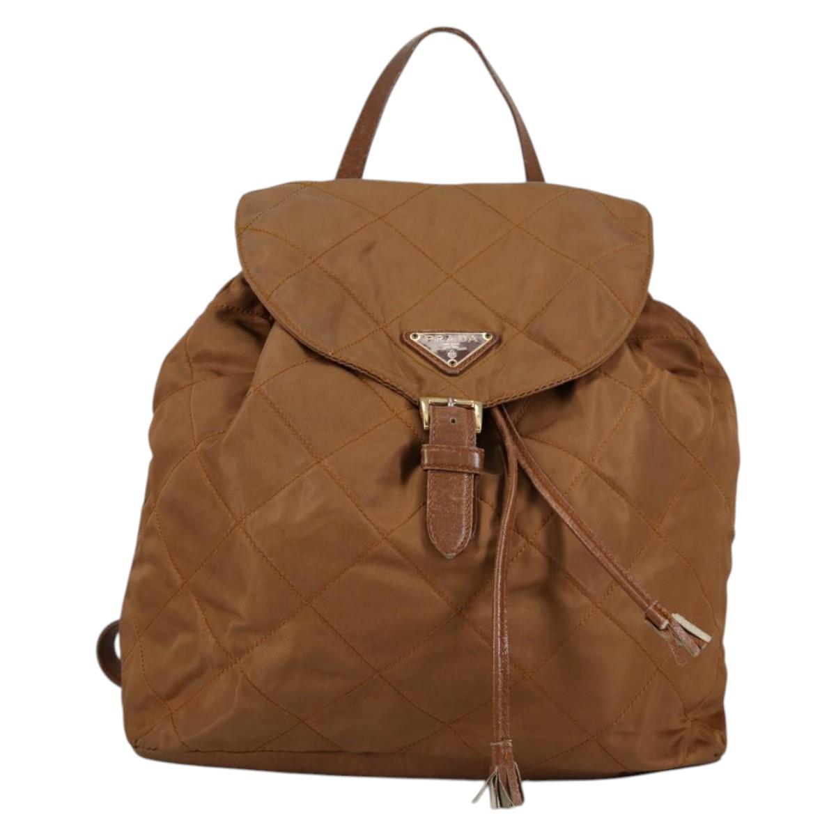 PRADA Backpack Nylon Brown Gold Auth yk18648