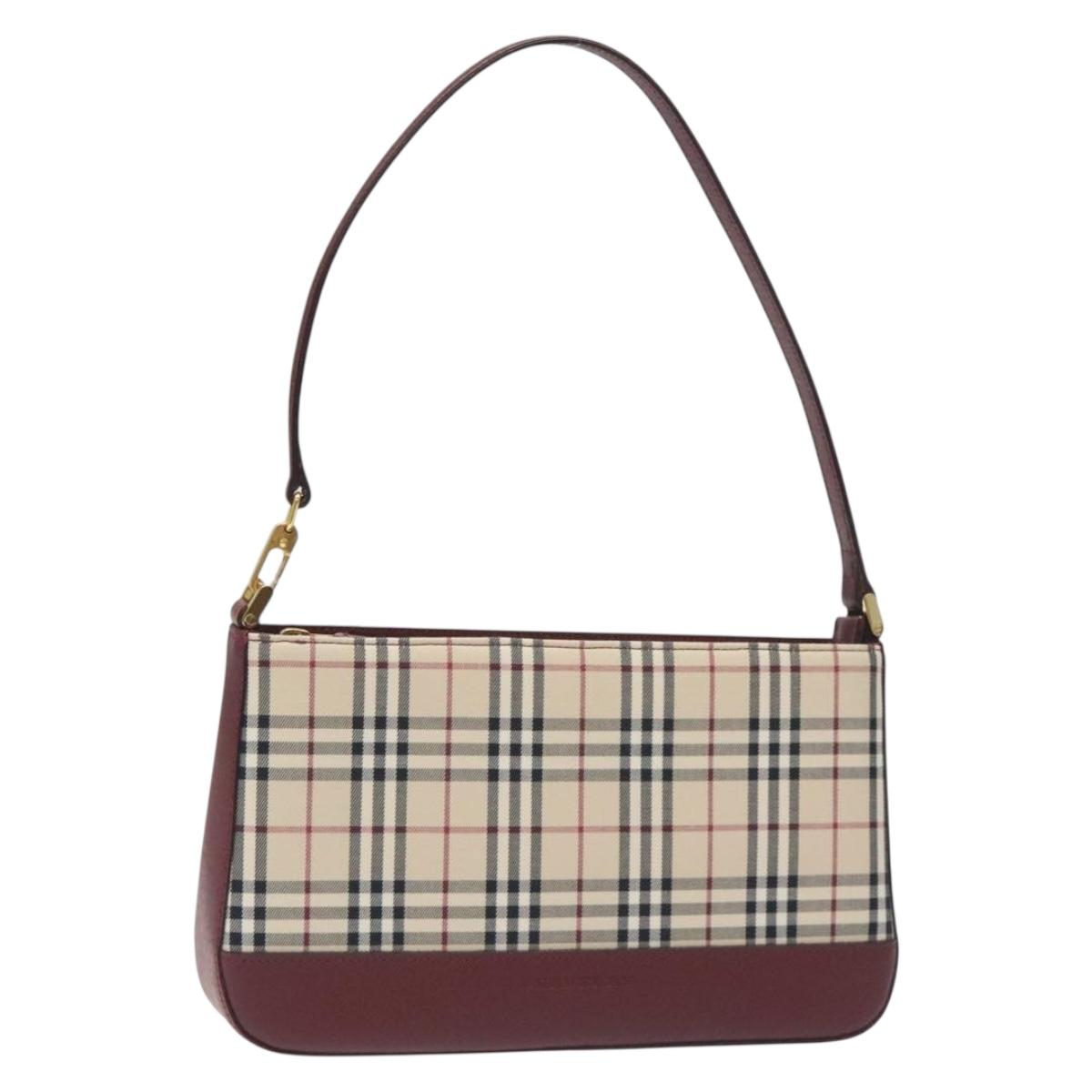 BURBERRY Nova Check Shoulder Bag Canvas Beige Gold Auth yk18687