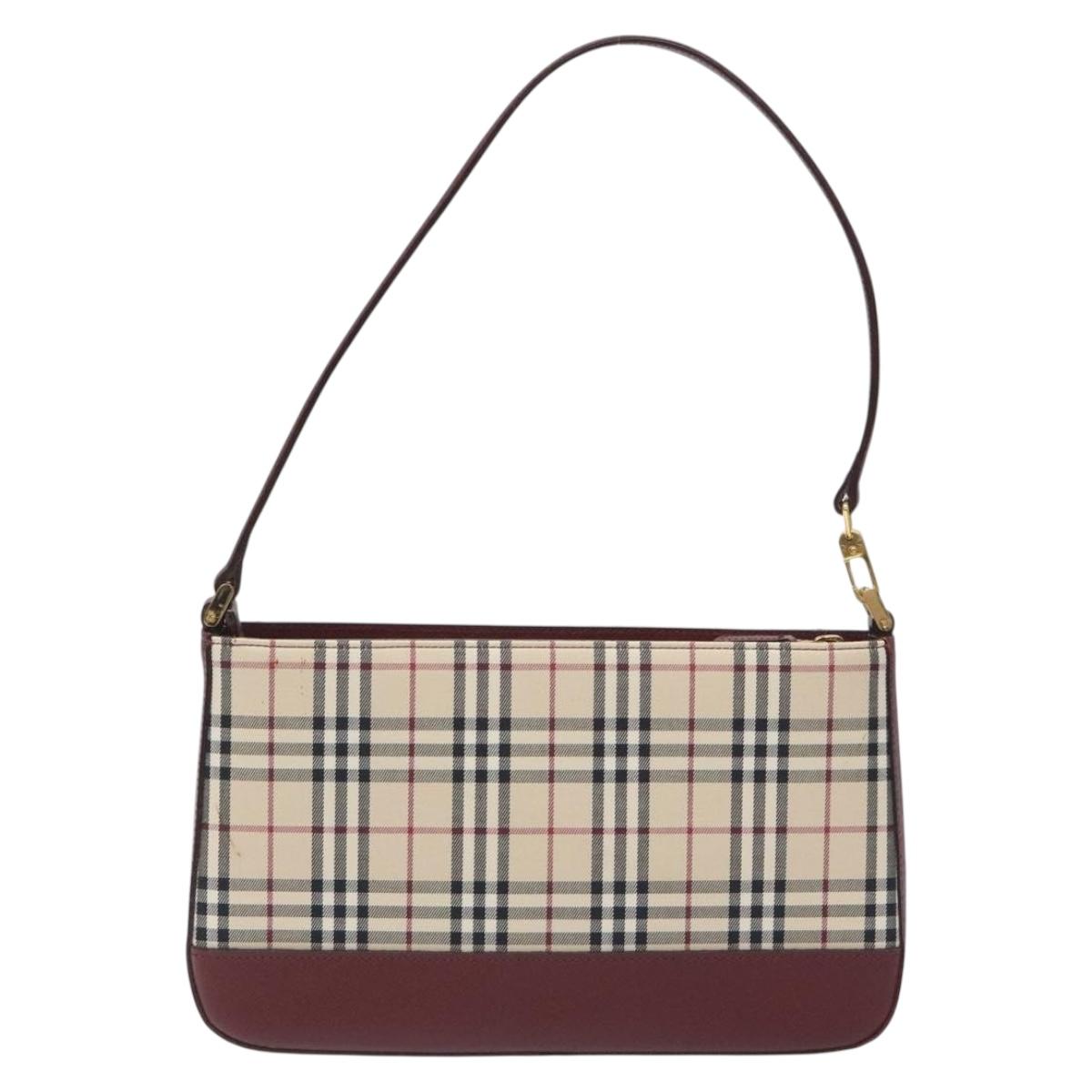 BURBERRY Nova Check Shoulder Bag Canvas Beige Gold Auth yk18687