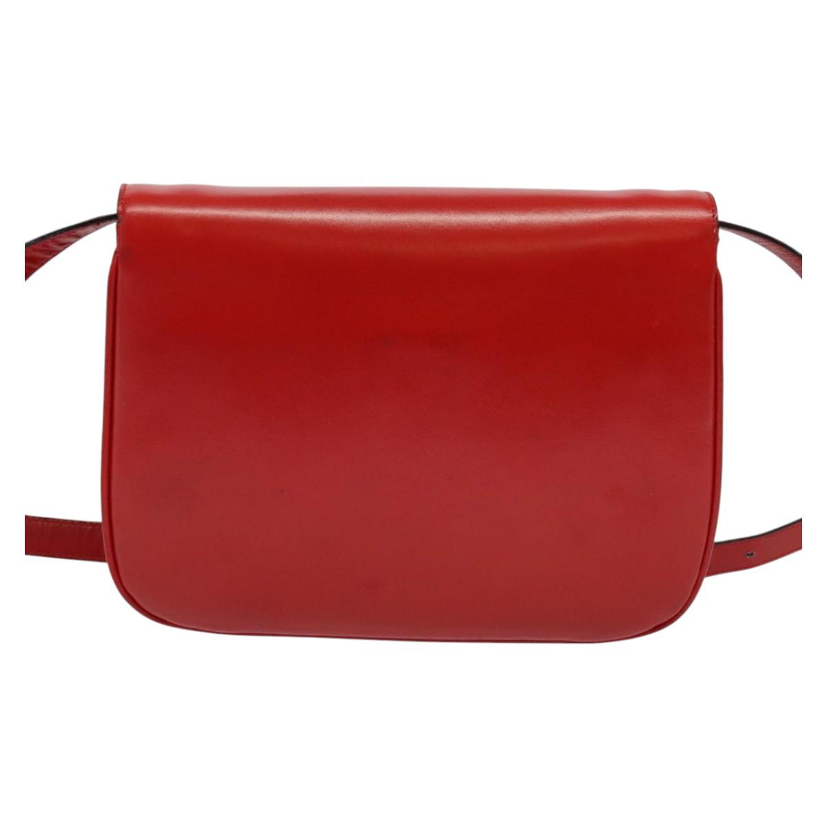 CELINE Shoulder Bag Leather Red Gold Auth yk18689