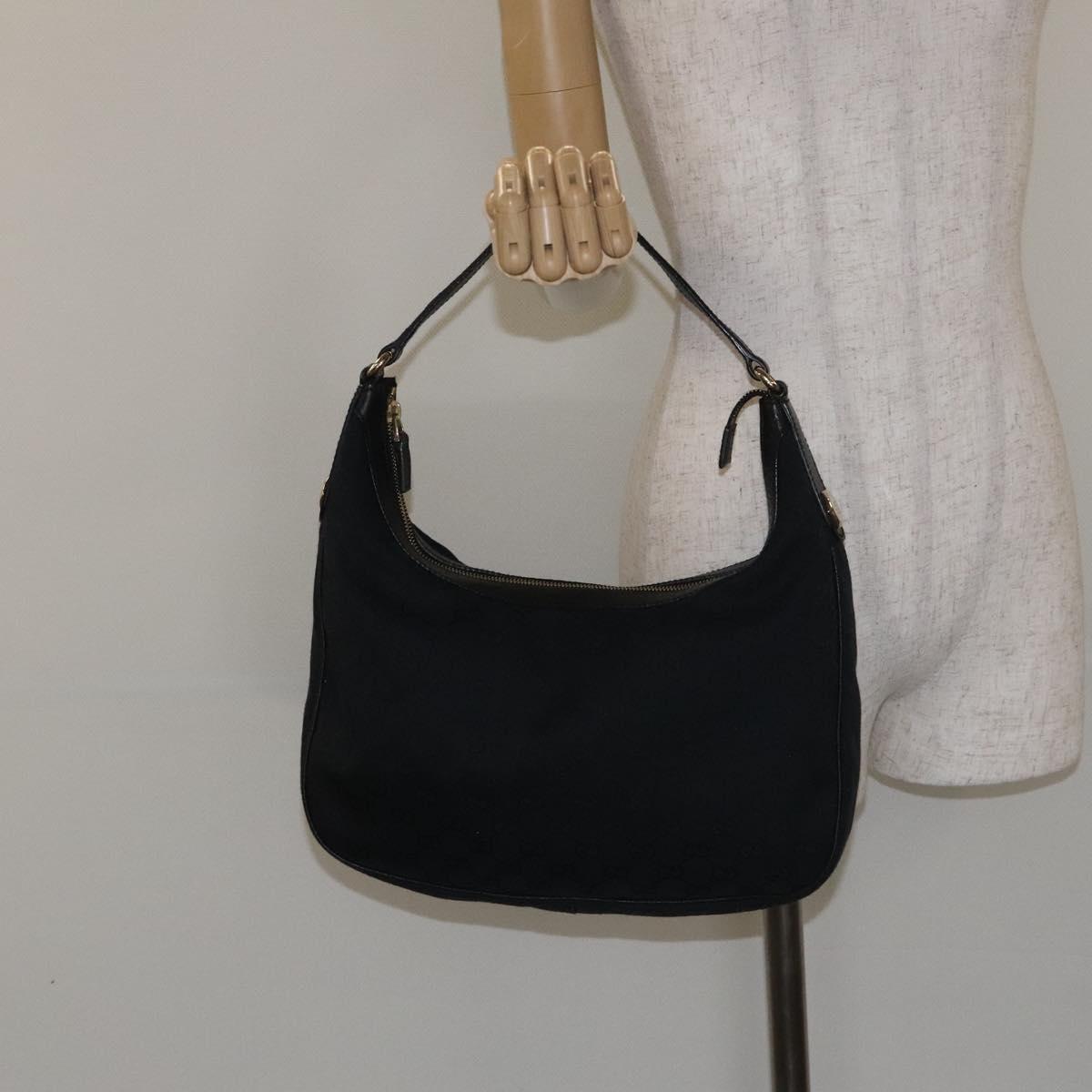 GUCCI GG Canvas Shoulder Bag Black Gold 153010 Auth yk18700V