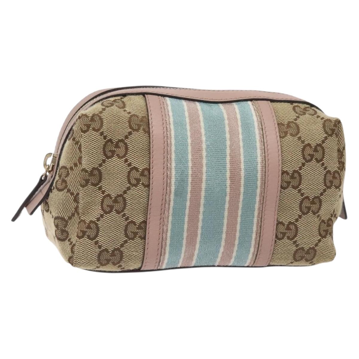 GUCCI GG Canvas Pouch Beige Gold 256636 Auth yk18724V