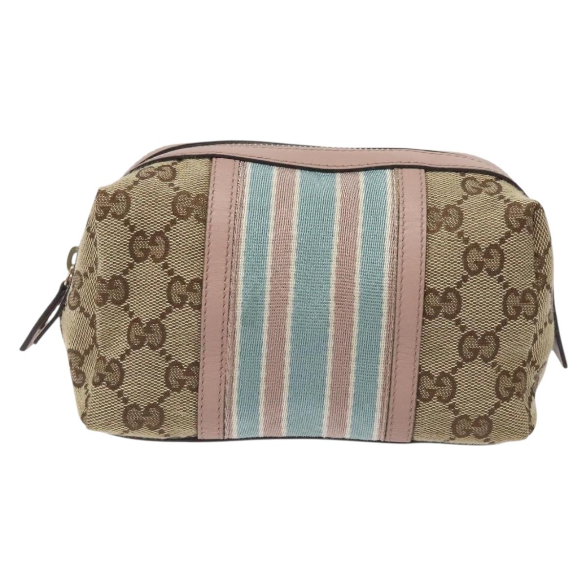 GUCCI GG Canvas Pouch Beige Gold 256636 Auth yk18724V