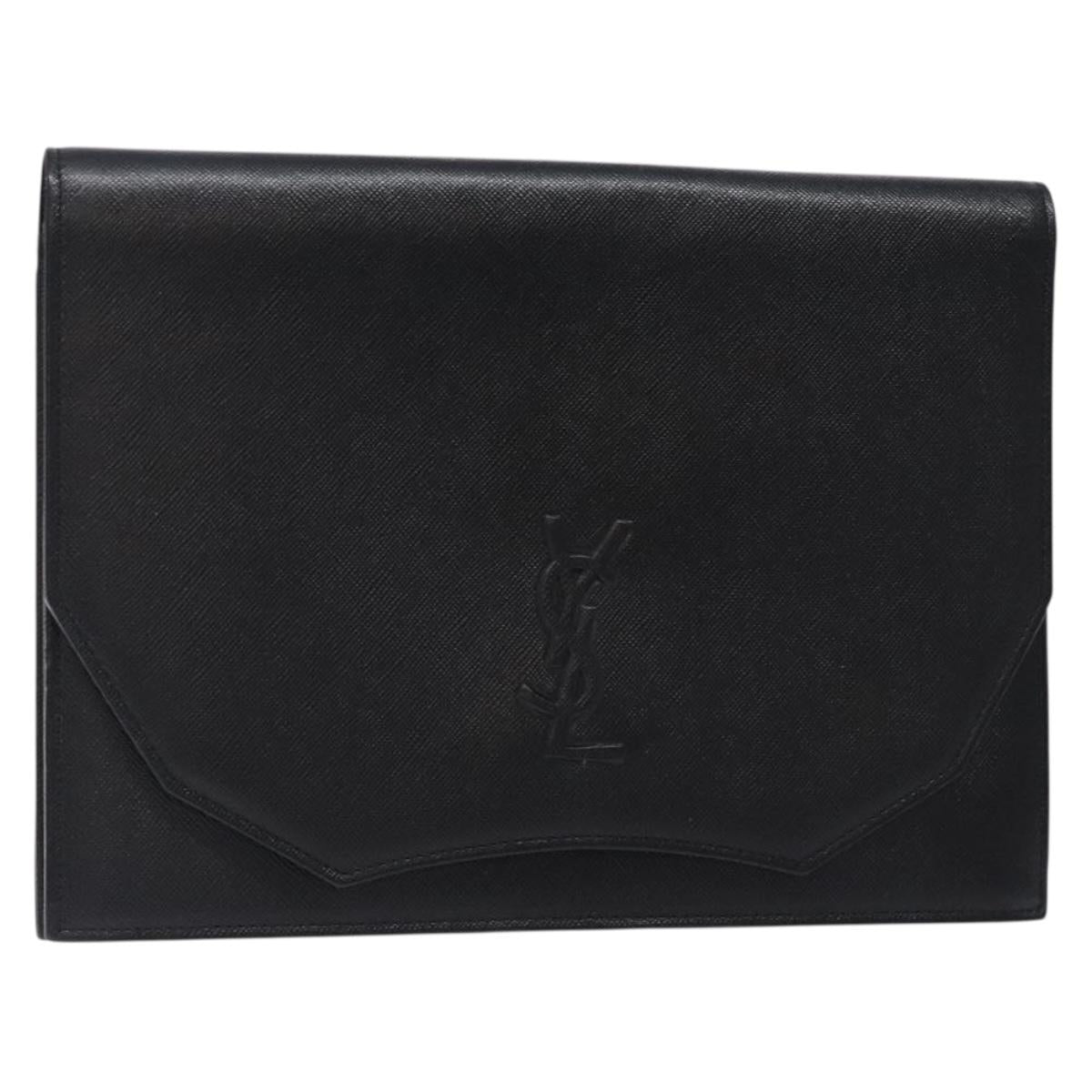 SAINT LAURENT Clutch Bag Leather Black Gold Auth yk18741