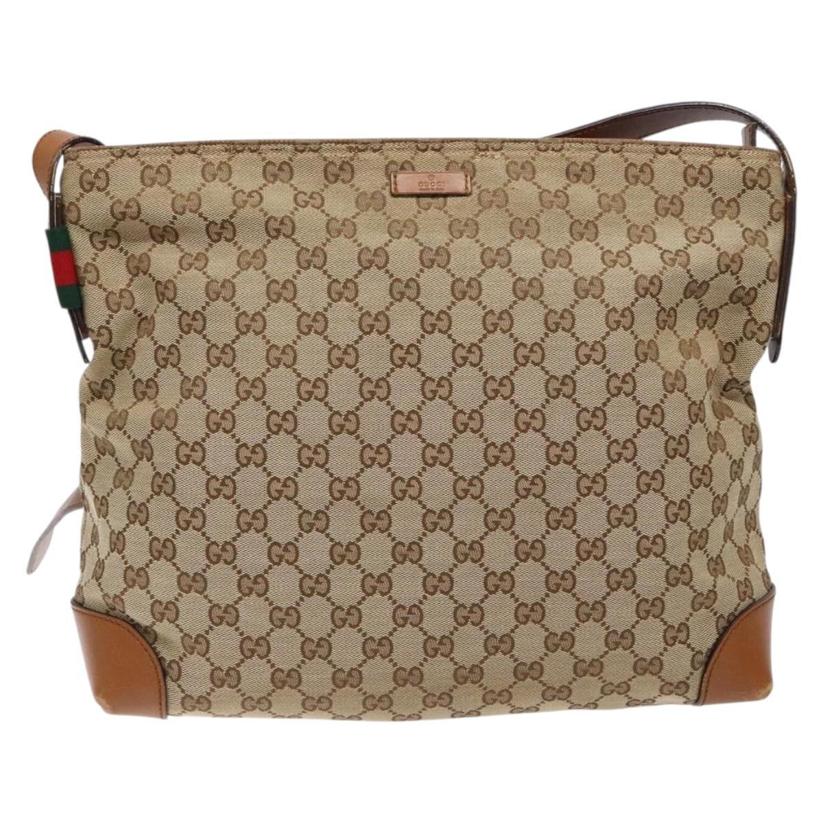 GUCCI GG Canvas Shoulder Bag Beige Silver 308930 Auth yk18742