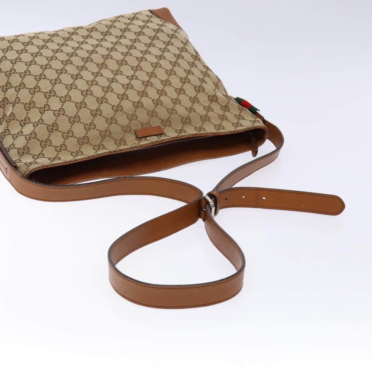 GUCCI GG Canvas Shoulder Bag Beige Silver 308930 Auth yk18742