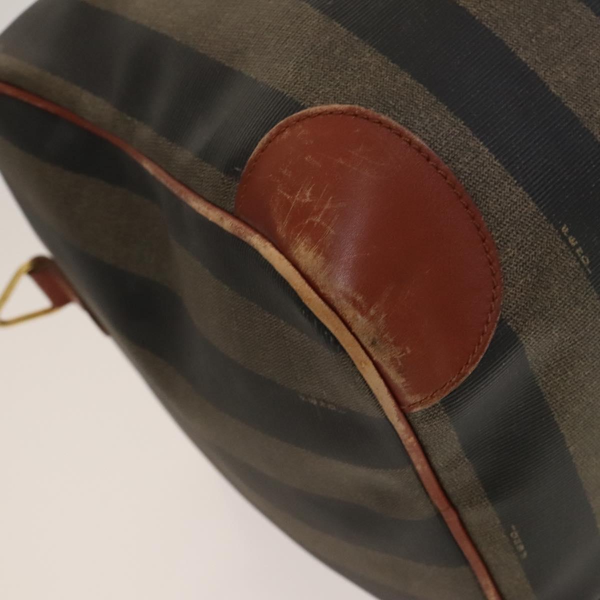 FENDI Pecan Canvas Boston Bag PVC Black Brown gold Auth yk18761