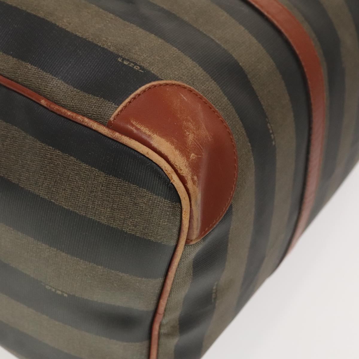 FENDI Pecan Canvas Boston Bag PVC Black Brown gold Auth yk18761