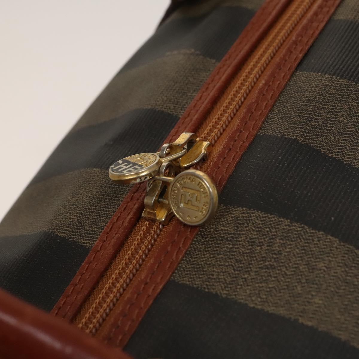 FENDI Pecan Canvas Boston Bag PVC Black Brown gold Auth yk18761