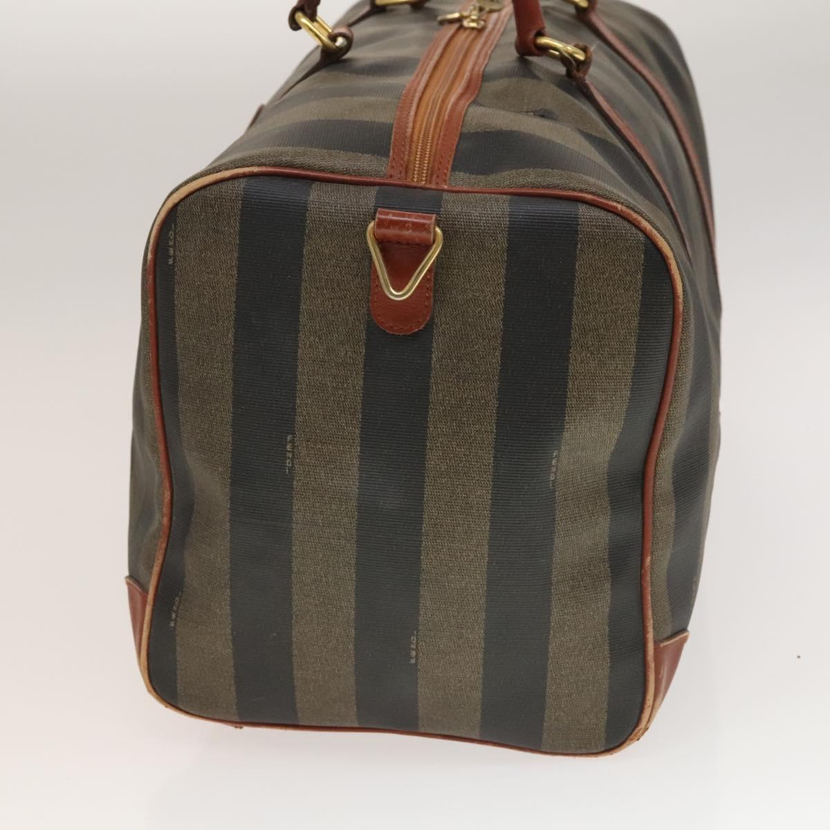 FENDI Pecan Canvas Boston Bag PVC Black Brown gold Auth yk18761