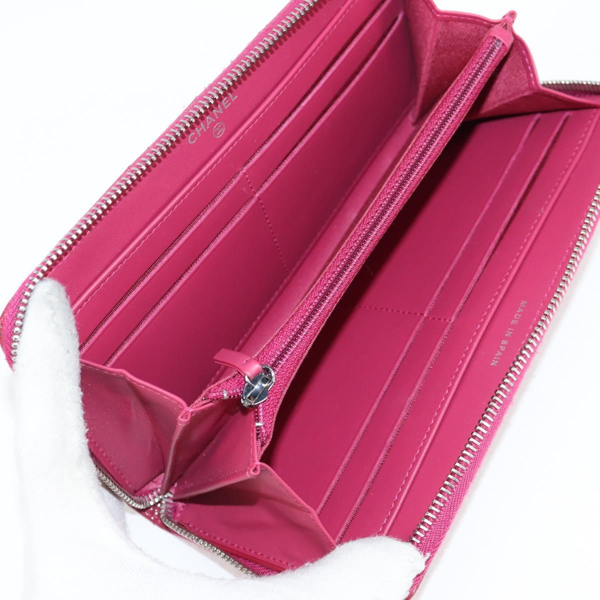 CHANEL Matelasse Brilliant Long Wallet Enamel Pink Silver CC Auth yk18767V