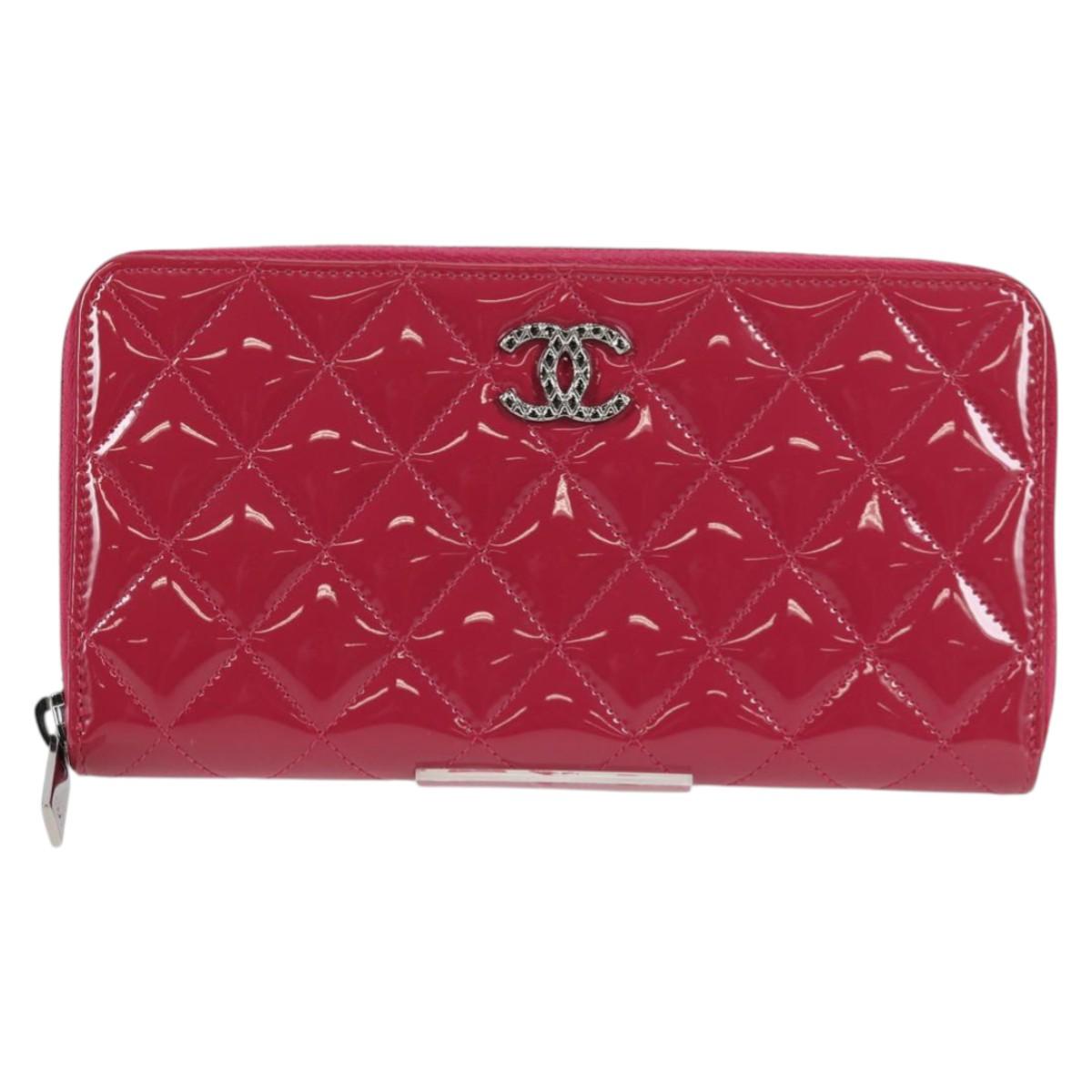 CHANEL Matelasse Brilliant Long Wallet Enamel Pink Silver CC Auth yk18767V
