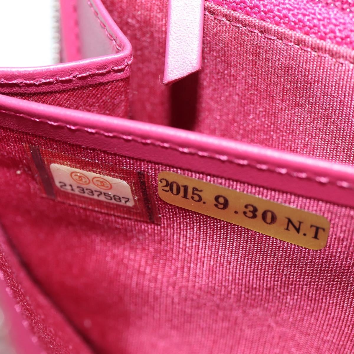 CHANEL Matelasse Brilliant Long Wallet Enamel Pink Silver CC Auth yk18767V