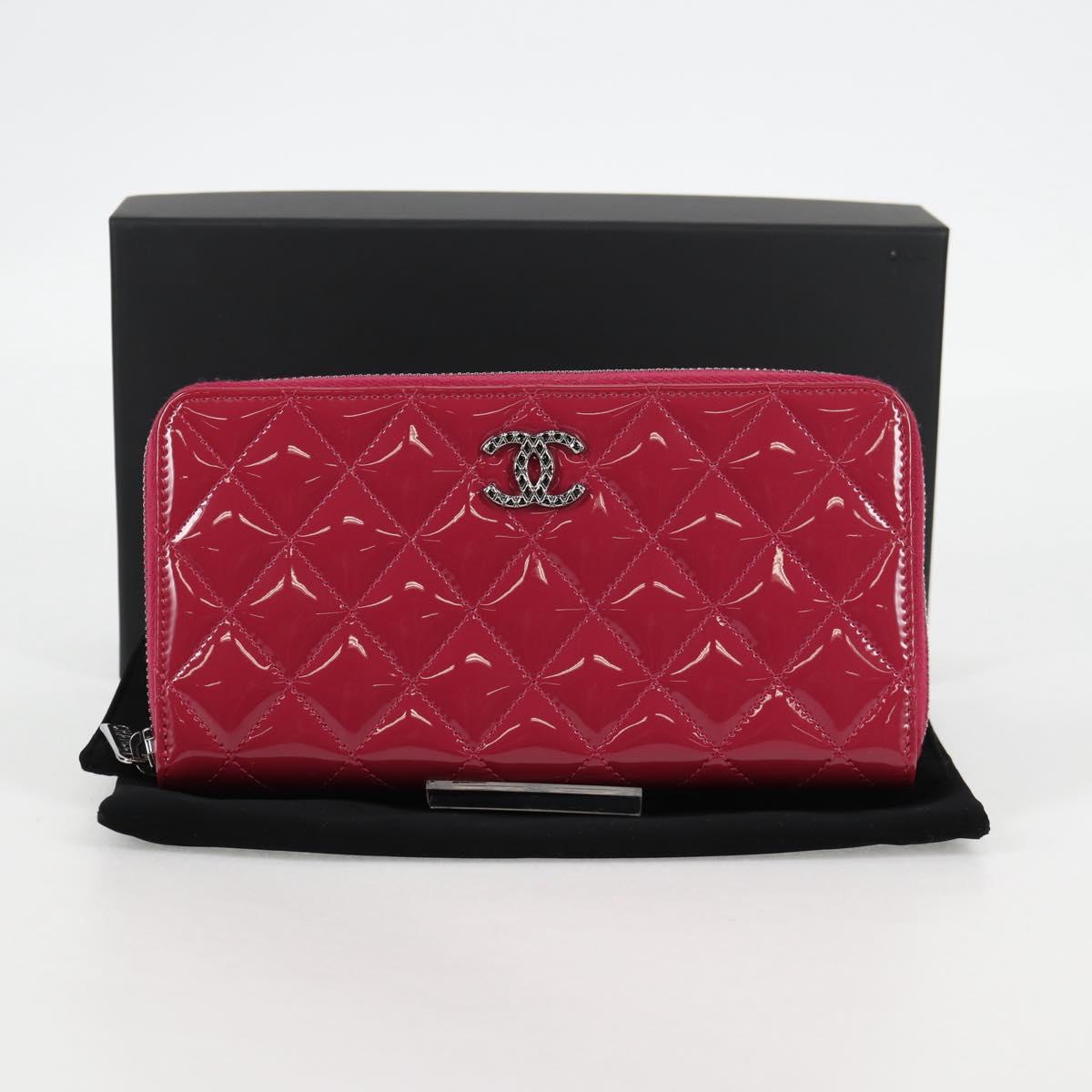 CHANEL Matelasse Brilliant Long Wallet Enamel Pink Silver CC Auth yk18767V