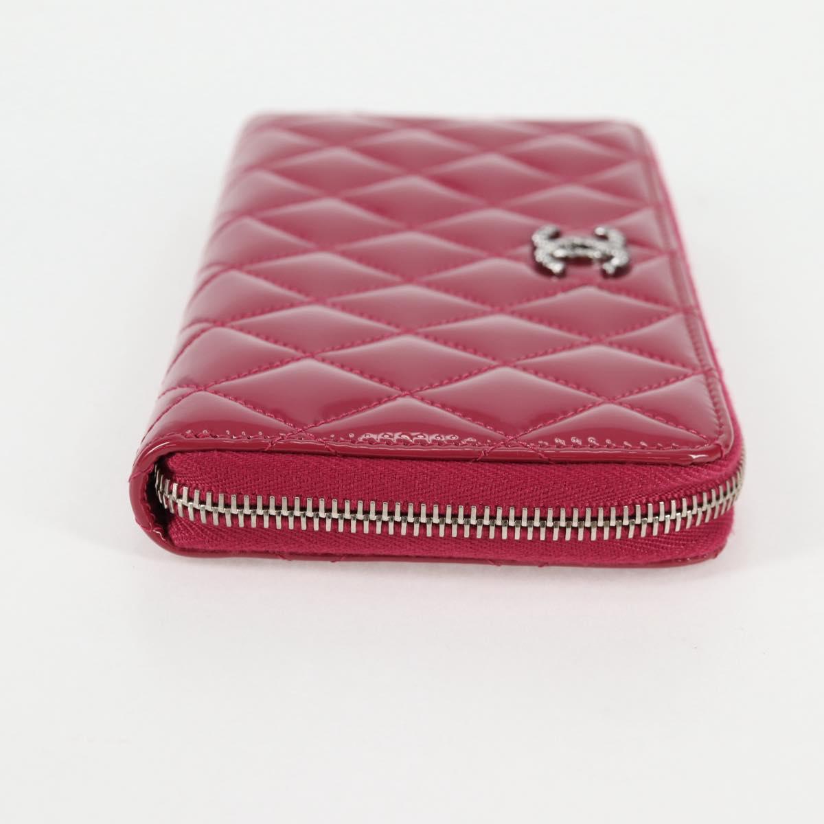 CHANEL Matelasse Brilliant Long Wallet Enamel Pink Silver CC Auth yk18767V