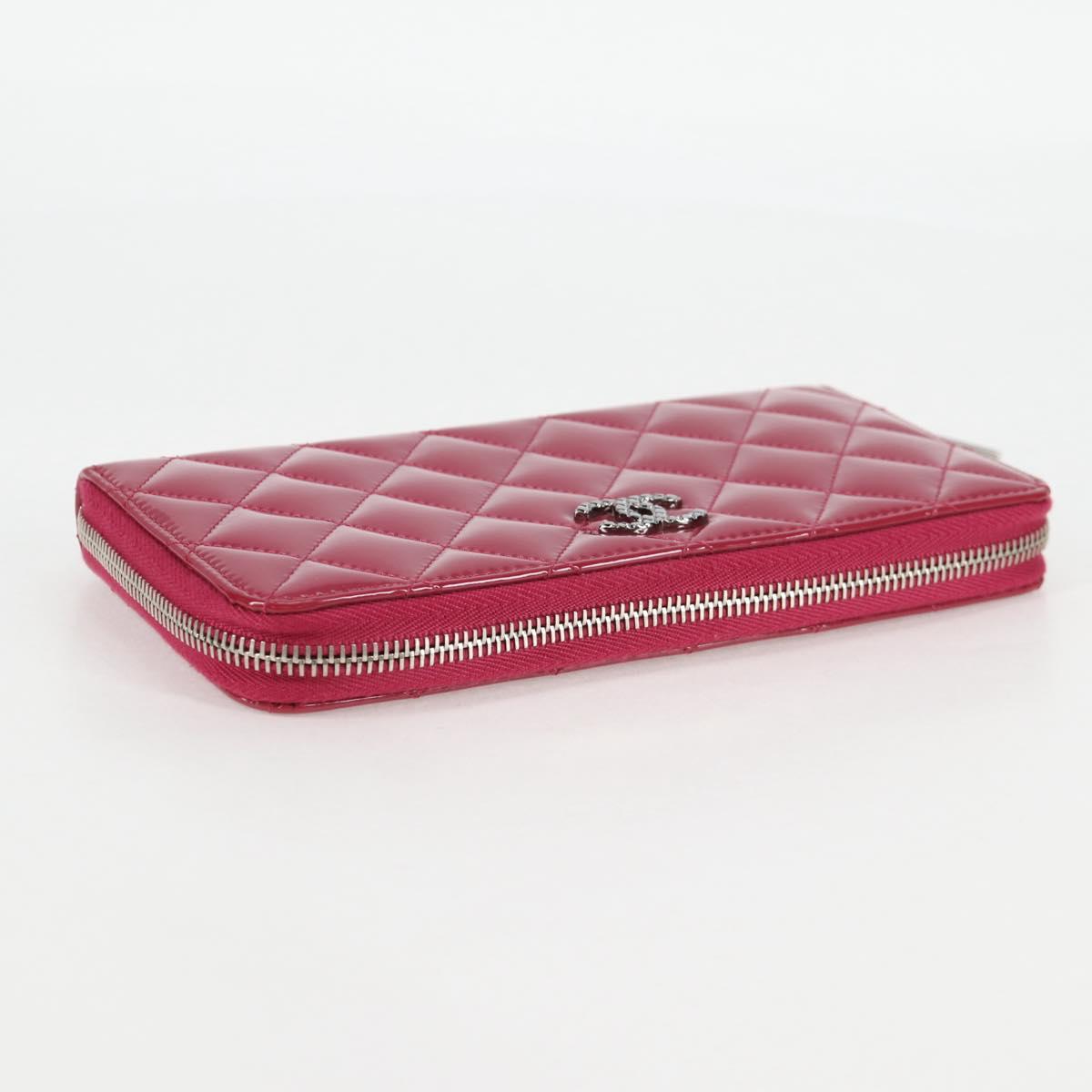 CHANEL Matelasse Brilliant Long Wallet Enamel Pink Silver CC Auth yk18767V