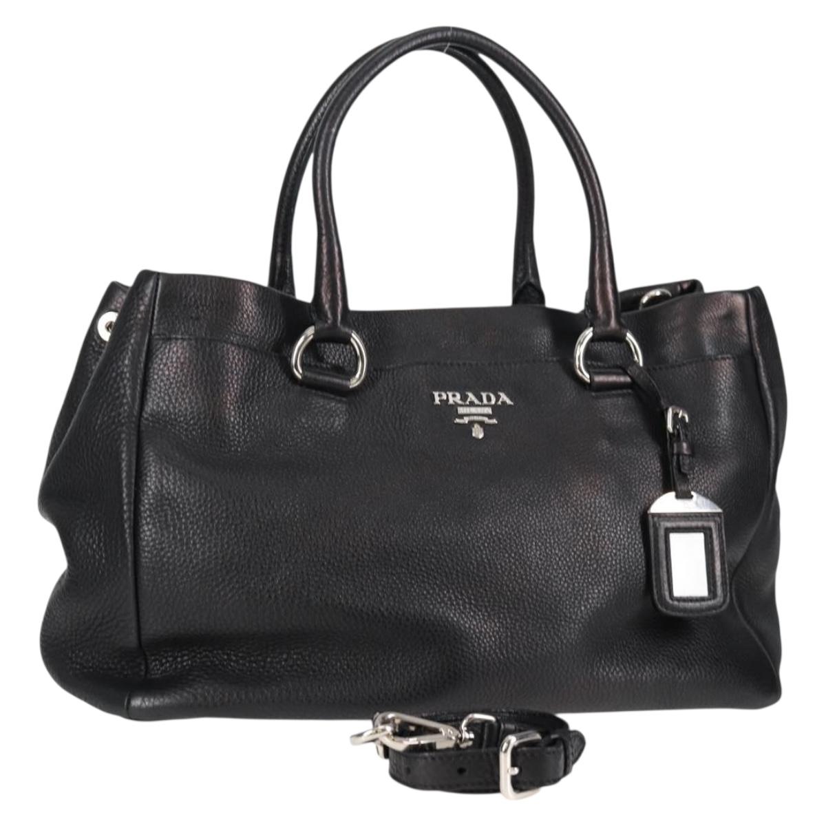 PRADA Hand Bag Leather 2way Black Silver BR4393 Auth yk18771V