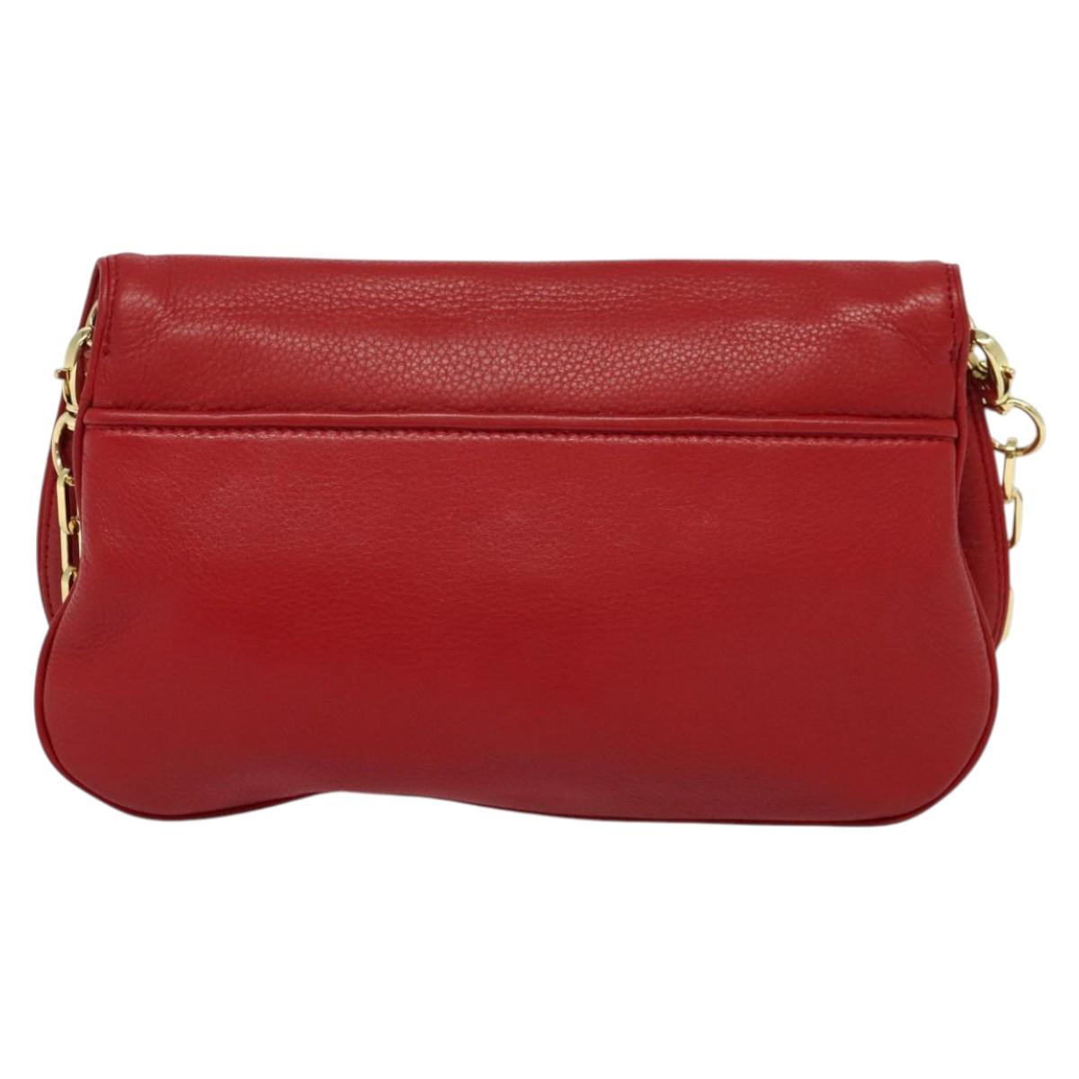 TORY BURCH Chain Amanda Shoulder Bag Leather Red Gold Auth yk18802