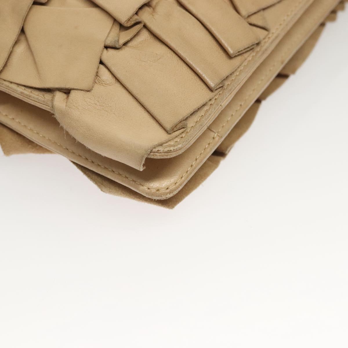 CHANEL Frill Chain Hand Bag Lamb Skin Beige Gold CC Auth yk18806