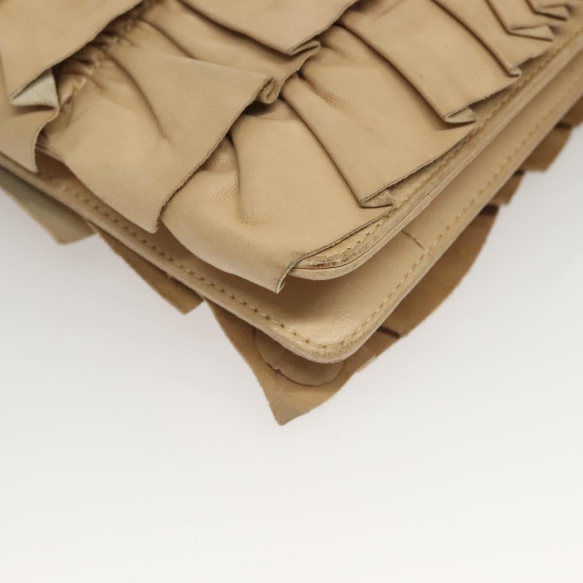 CHANEL Frill Chain Hand Bag Lamb Skin Beige Gold CC Auth yk18806