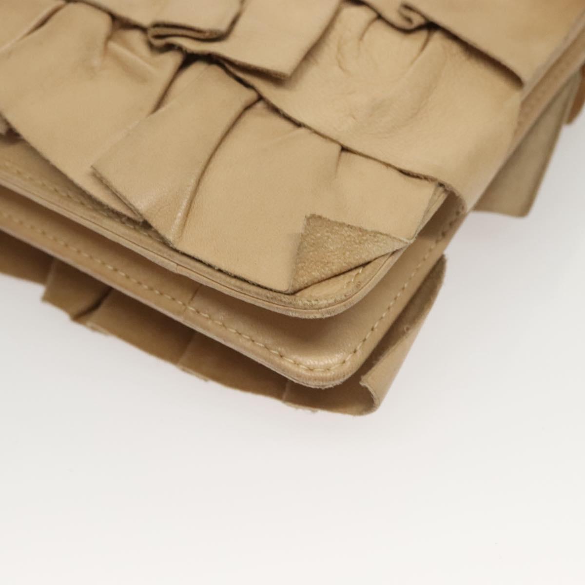 CHANEL Frill Chain Hand Bag Lamb Skin Beige Gold CC Auth yk18806