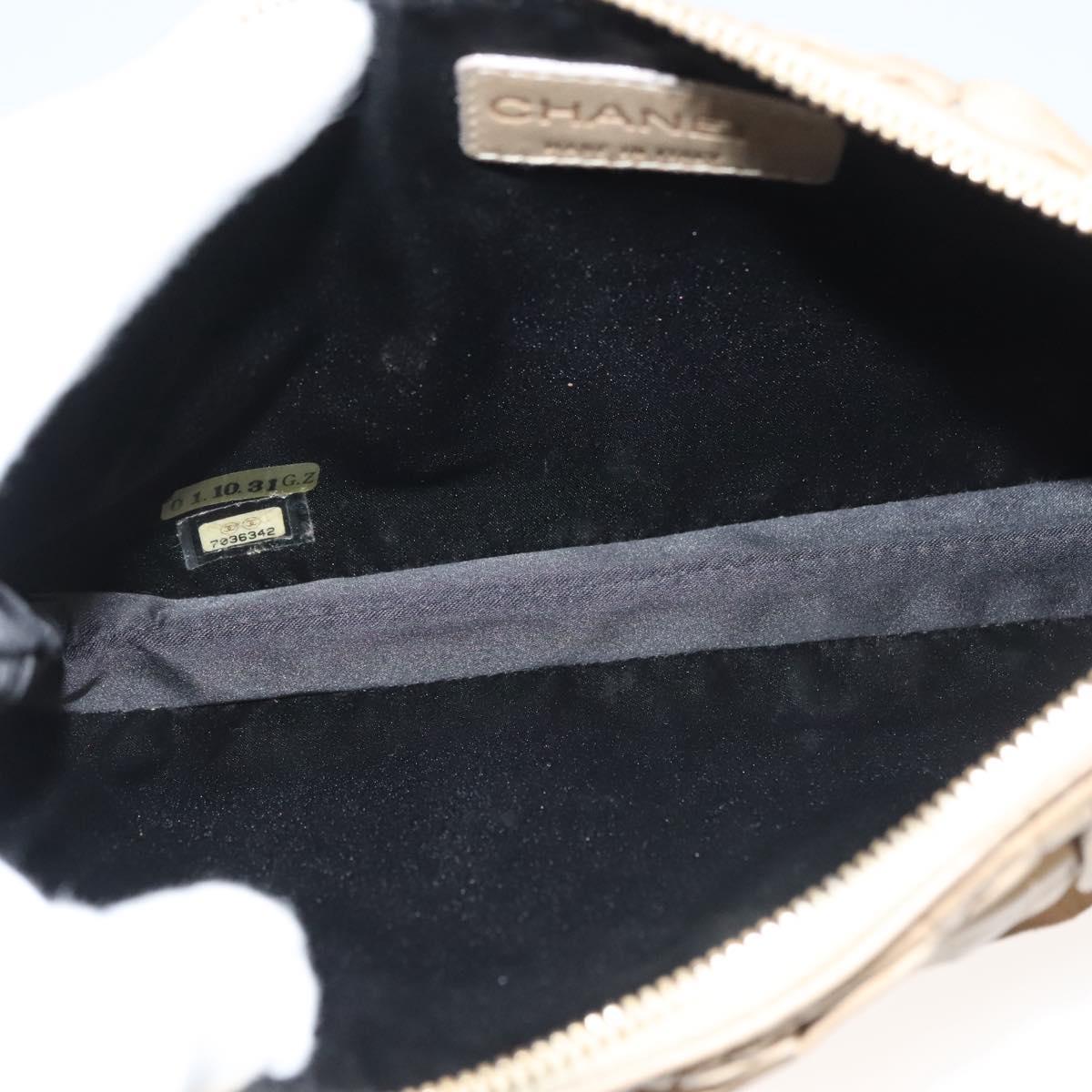 CHANEL Frill Chain Hand Bag Lamb Skin Beige Gold CC Auth yk18806